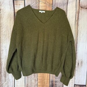 Madewell Sweater Ribbed V-Neck Wool Blend Preppy Fall Winter Chunky Size Large
